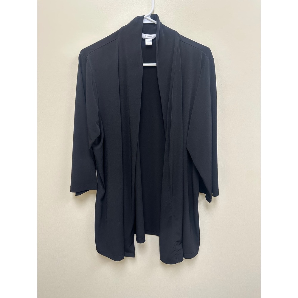 Cj Banks Womens 1X Black Open Front Cardigan Shawl Collar 3/4 Sleeve Knit Top